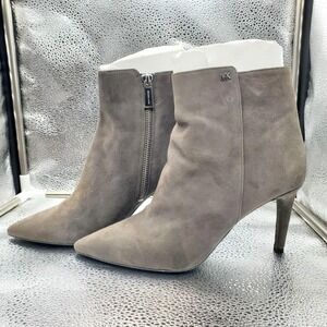 Michael Kors Suede Ankle Boots Womens 7M Gray‎ Pointed Toe High Heel Zip